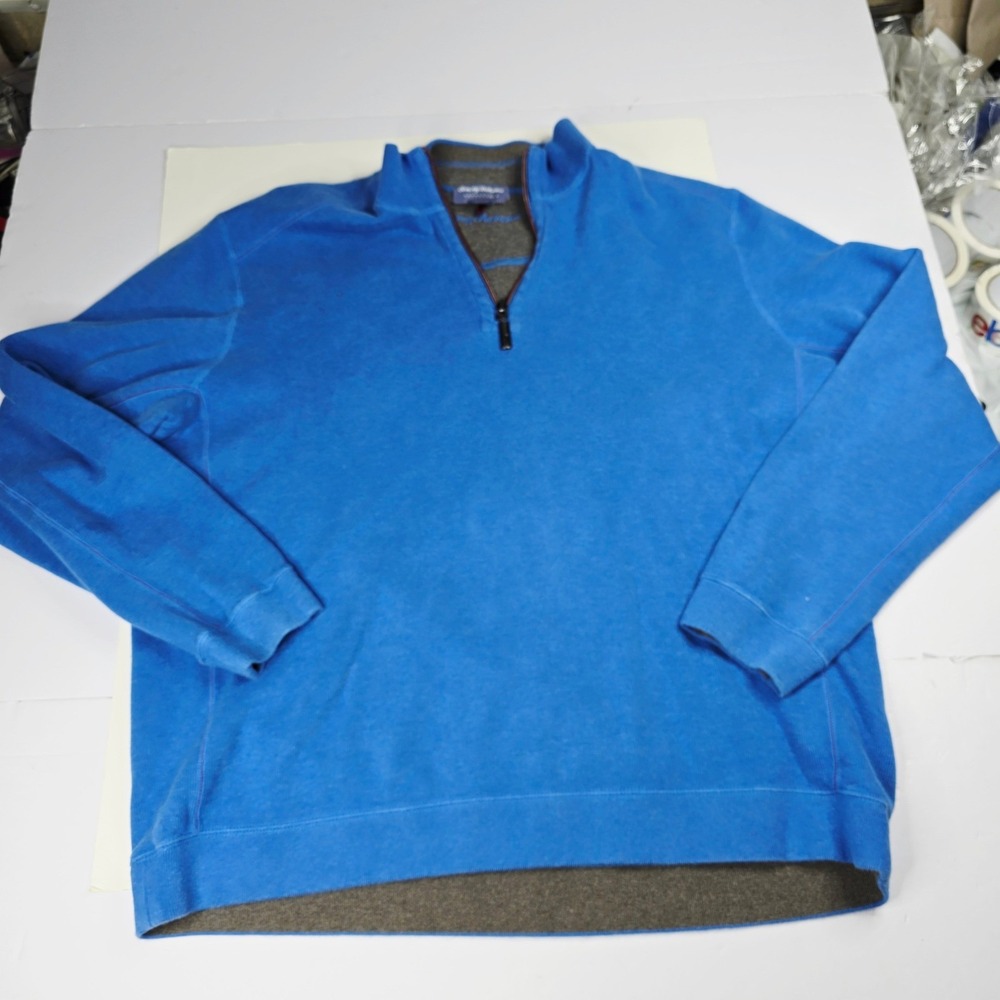 Tommy Bahama Reversible Blue Cotton 1/4 Zip Pullover Sweatshirt XL